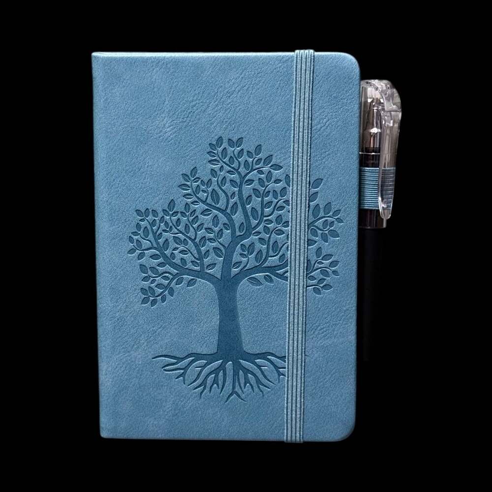 Light Sky Blue Tree of Life Embossed Small Hardcover Lined Journal with Pen